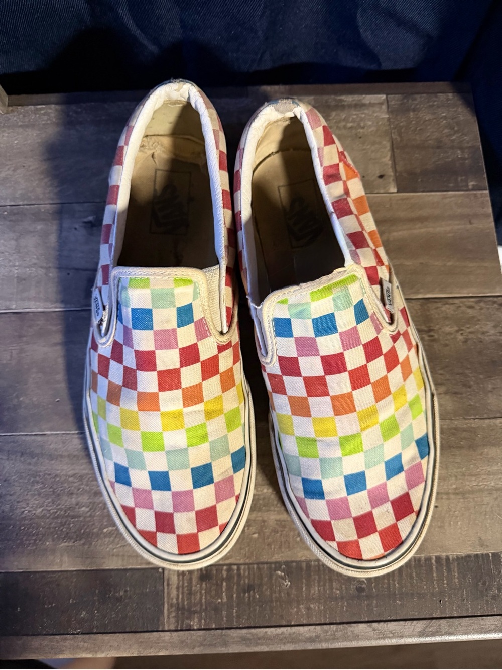 Vans Multicolor Checkerboard Slip-On Sneakers - Red, Blue, Green, Yellow, Pink